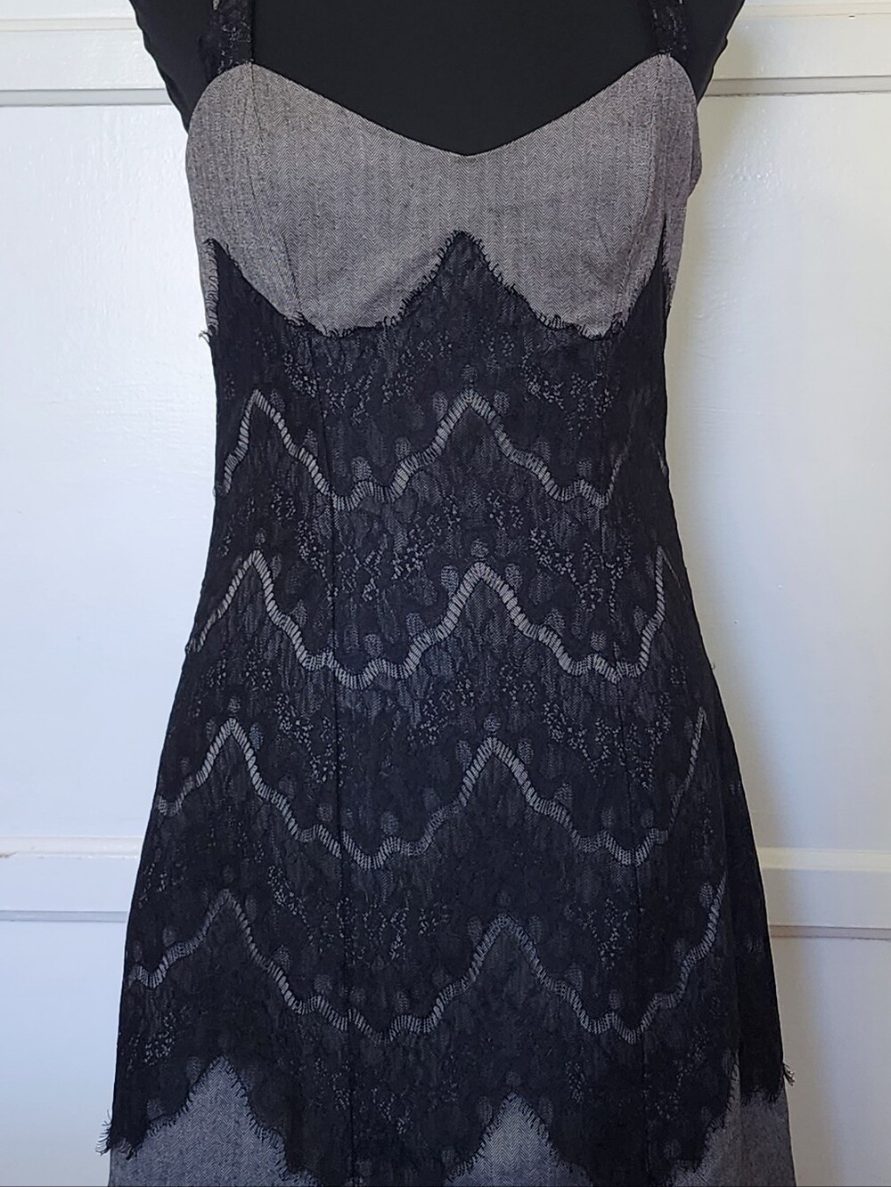 Forever 21 Black Lace Overlay Tank Straps Dress with Gray Bodice